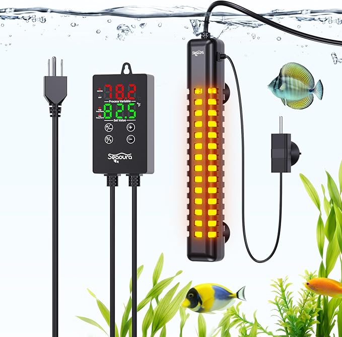 SEAOURA Aquarium Heater, 300W Fish Tank Heater for 50-60 Gallon, Submersible Heater for Aquarium with Over-Temperature Protection, Intelligent Controller & Auto Power-Off
