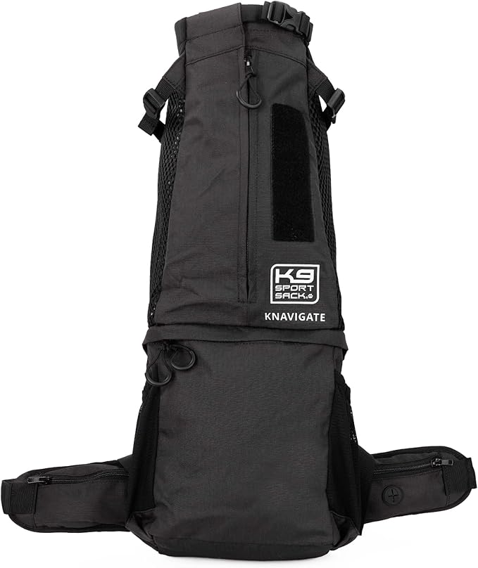 K9 Sport Sack Knavigate - Small, Midnight Black - Ideal for Dogs with 13-16” Back Length - Adjustable, Backpack-Style Carrier with Internal Frame & Padded Hip Belt