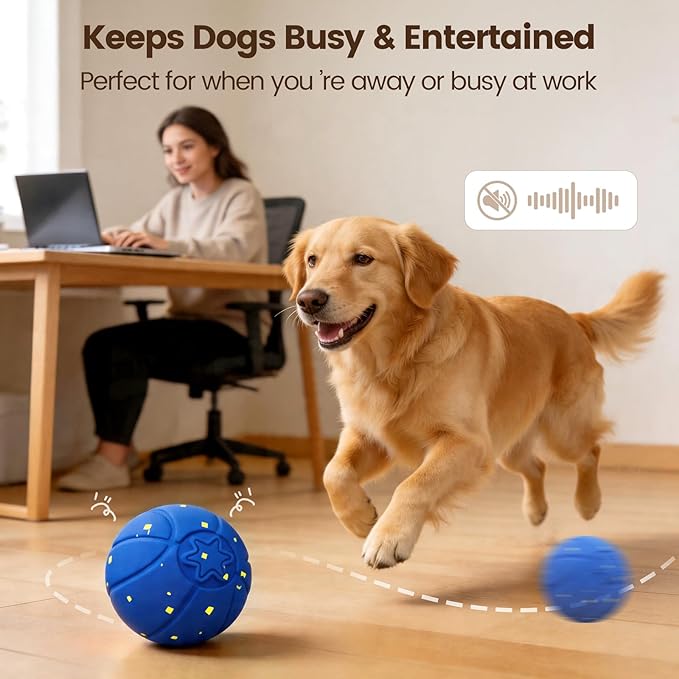 Invengo Interactive Dog Ball, Automatic Rolling Dog Toys with 3 Play Modes, E-TPU Material Dog Balls, IP65 Waterproof Interactive Dog Toys for Medium Dogs(Blue)