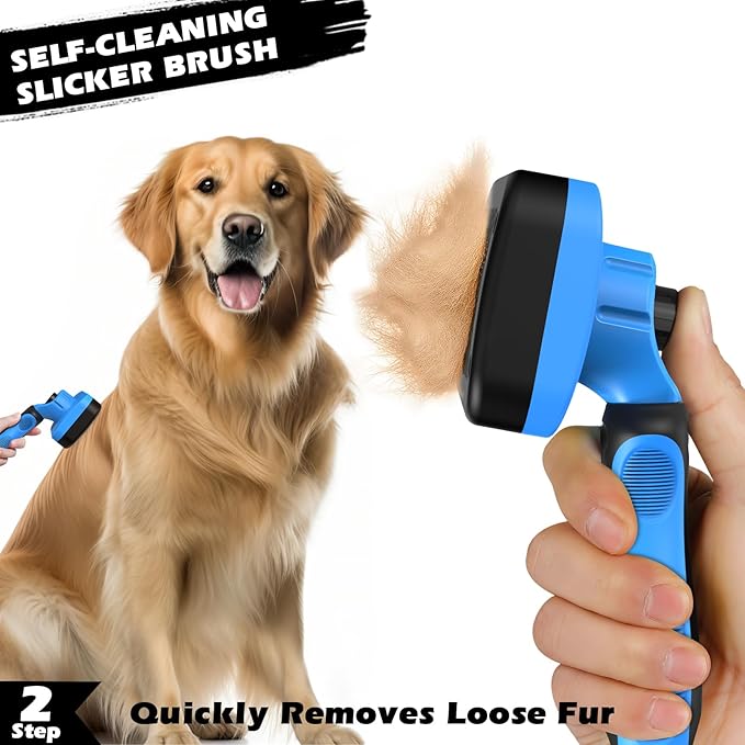 3PCS Self Cleaning Slicker Brush & Pet Grooming Rake & Flea Comb for Dogs, Cats and Horses | Skin Friendly Deshedding Grooming Tool & Double-Sided Dematting Comb | Premium Pet Supplies