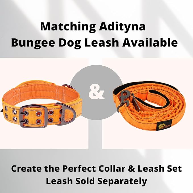 ADITYNA Heavy Duty Dog Collar for Extra-Large Dogs - Reflective Orange Collar with Handle for Training, and Walking - Wide, Thick, Tactical, Soft Neoprene Padded