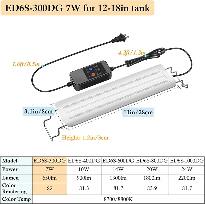 HITOP 12-18in Plant Growth Aquarium LED Light with Timer, Full Spectrum Auto 24/7 Lighting Cycle& 10-Level Brightness Adjustment, Fish Tank Light with Extendable Brackets