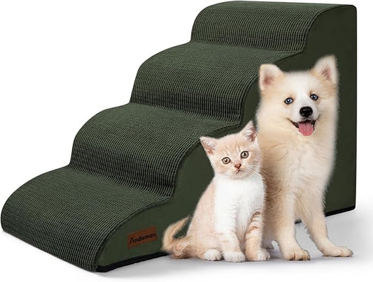 Aodisman Dog Steps for Bed, 4-Step Dog Stairs Ramp for Small Dogs and Cats, Indoor Non-Slip Pet Stairs Suitable for Older, Short-Legged, and Puppy Dogs to Climb Onto High Beds and Couch, 17.4" H,Green