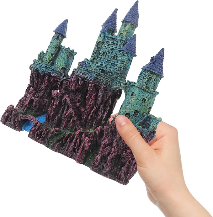 Ipetboom Fish Tank Landscaping Castle Miniature Ornaments Aquarium Ornament Aquarium Castle Decor Simulation Rockery Castle Decor Amphibian Hideout House Statue Set Resin Earth Tones