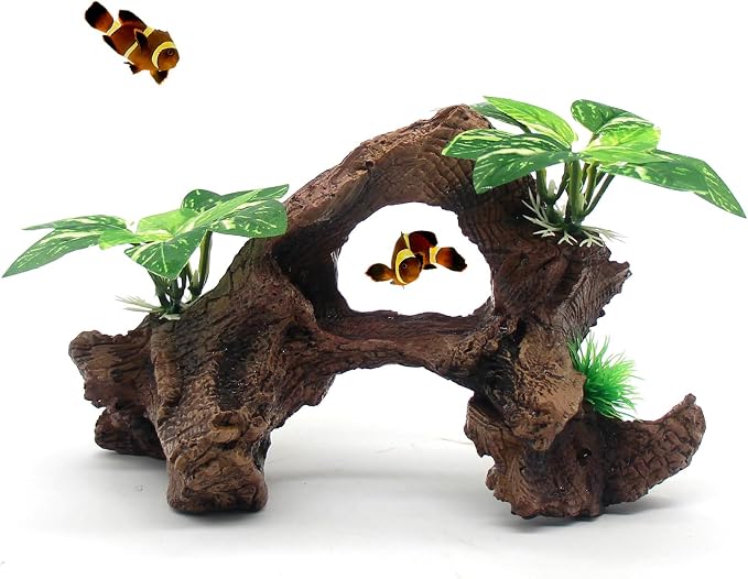 relaqcc Fish Tank Decorations Artifical Driftwood Cave Aquarium Decoration Ornaments Silk Aquarium Plants for Betta Fish Tank Accessories