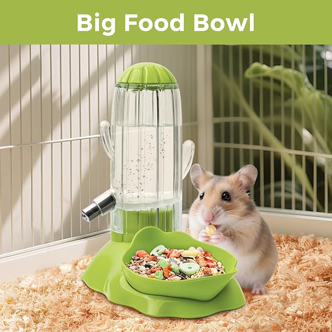 VANNON 2 in 1 Hamster Feeder Small Animal Water Bottle & Food Bowl Water Dispenser & Food Dish Bowl for Hamster, Small Mice, Rat, Gerbil, 4.6oz/130ml, BPA Free, Green