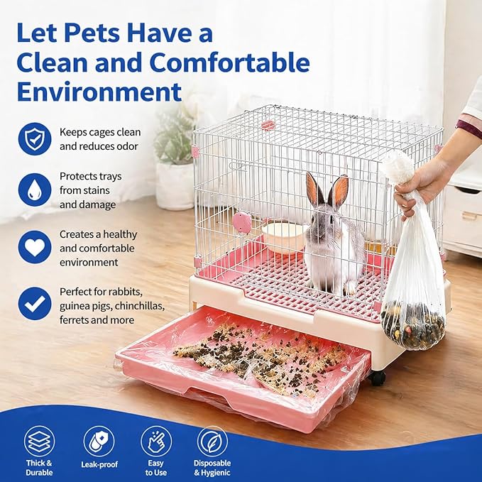Disposable Small Animal Cage Liners – Pack of 100 Waterproof Plastic Sheets, 3-Second Quick Clean, for Rabbits, Guinea Pigs, Hamsters, Chinchillas, Hedgehogs & Birds | Pet Tray & Litter Box