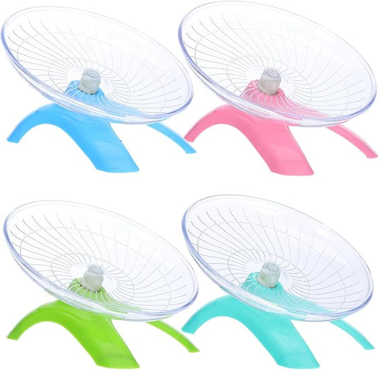 4pcs Silent Hamster Flying Saucer Exercise Wheels for Small Pets, Disk with Blue, Pink, Mint Green, Matcha Green, Quiet Spinning Running Wheel for Cage Training Gerbils Mice
