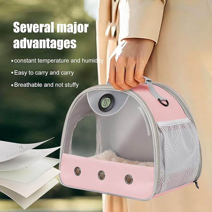 Bearded Dragon Carrier, Reptile Travel Bag with Built-in Thermometer Hygrometer, Breathable Small Animal Carrier with Clear View Window, Portable Lizard Habitat for Ball Python