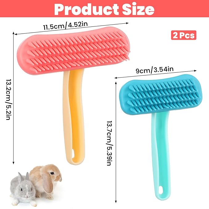 2Pcs Rabbit Brush, Silicone Rabbit Grooming Brush - Small Pets Brushes for Kittens Puppy Rabbits Guinea Pigs Shedding Bath & Massage Comb