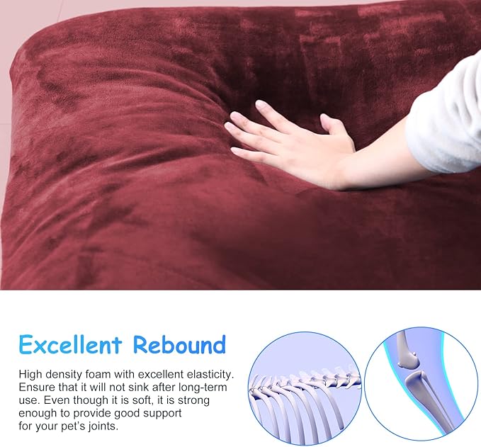 Magic Dog Super Soft Large Dog Bed, 39 Inches Orthopedic Foam Pet Beds with Anti Slip Bottom, Dog Sleeping Mattress with Removable and Washable Cover, Burgundy L,39'' X 33.5'' X 3.7''