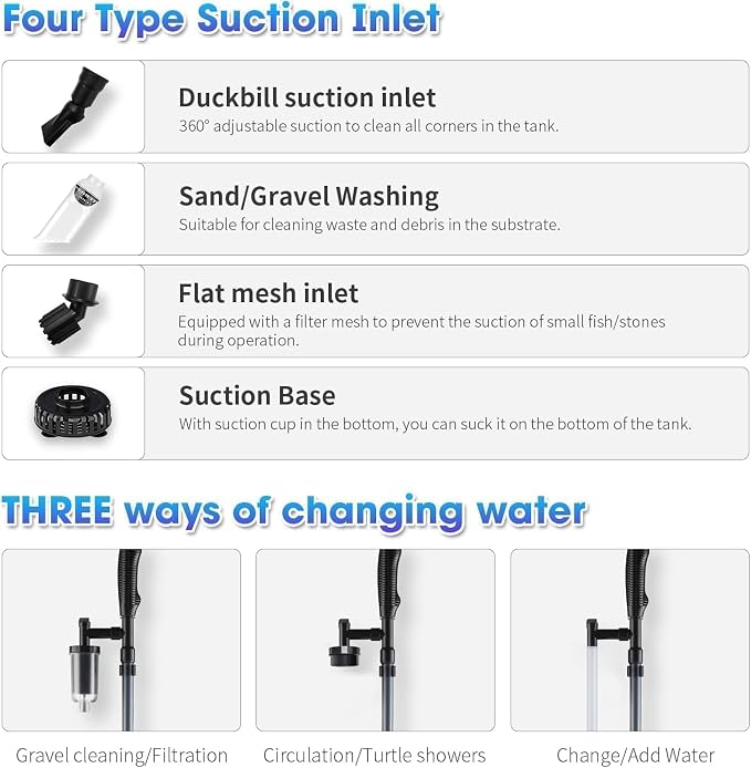 Electric Aquarium Gravel Cleaner, 530GPH Fish Tank Vacuum with Water Changer, Sand Washer, Debris Remover, Quiet 32W Pump for Freshwater Tanks, Blue (Blue)