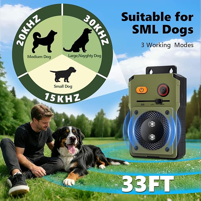 Anti Barking Device for Dogs, Rechargeable Ultrasonic Dog Control Devices, Auto Bark Deterrent Devices with 3 Modes,33FT Silencer Sonic Barking Deterrent Indoor/Outdoor Safe for Dog & People