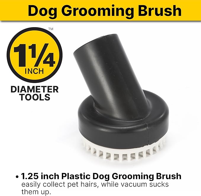 Shop-Vac 9190400 Dog Grooming Tool, 1.25 Inch Diameter, Soft Bristles for Gentle Pet Grooming and Vacuuming, (1-Pack)