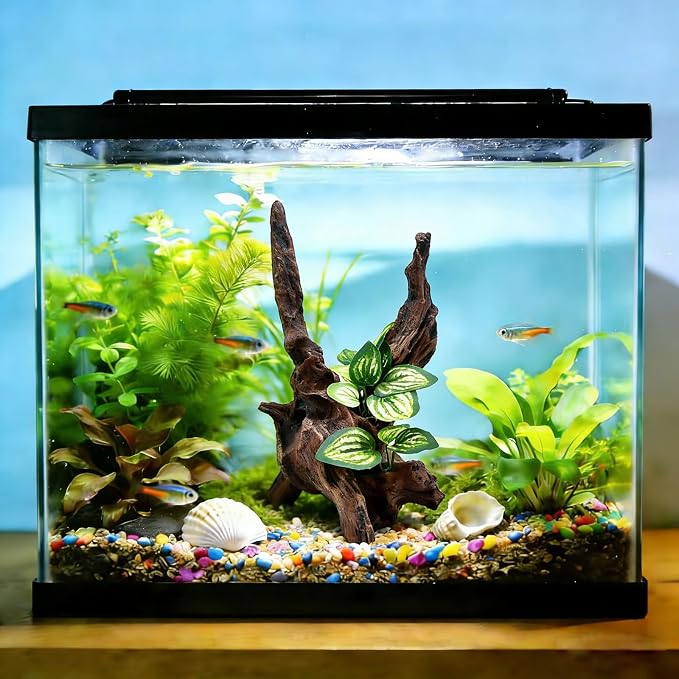 Resin Simulation Driftwood Aquarium Decor, Fish Tank Landscape Ornament Hideout for Betta Goldfish Amphibians Reptiles Rest Play Accessories