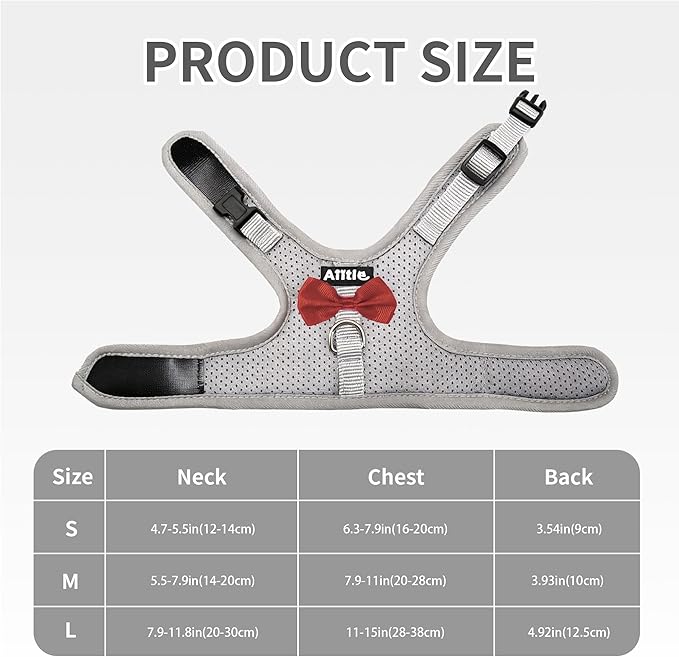 AIITLE Rabbit Harness and Leash Set with Cute Bow, Soft Breathable Mesh Vest Harness for Rabbits Kitten Ferret Puppy Small Pets Walking Supplies Grey S
