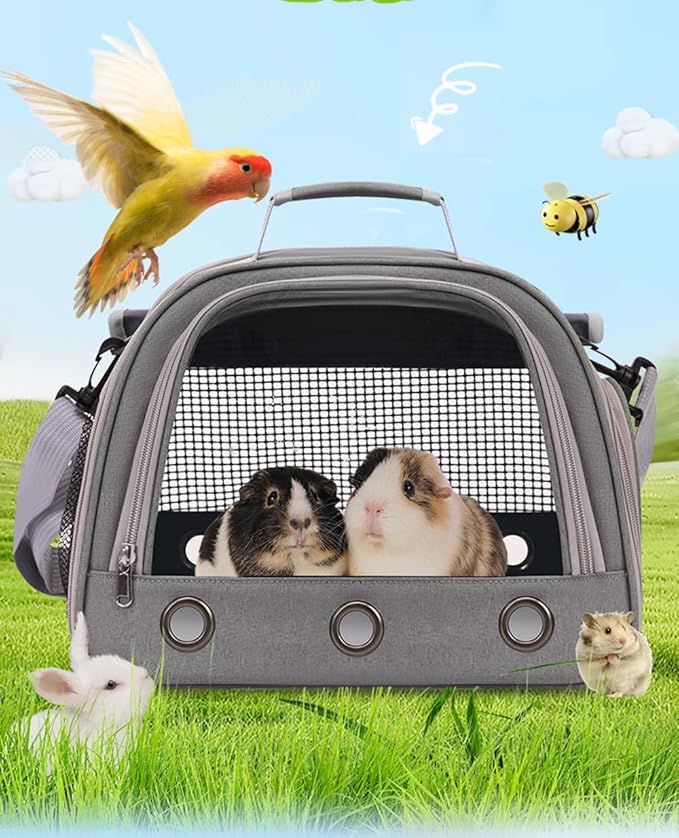 Guinea Pig Travel Carrier Bag,Portable Small Animal Carrier Pouch for Hamster Chinchilla Rabbit Bunny Gerbil Hedgehog Sugar Glider Hedgehog Outgoing Travel Carrying Bag (Grey)