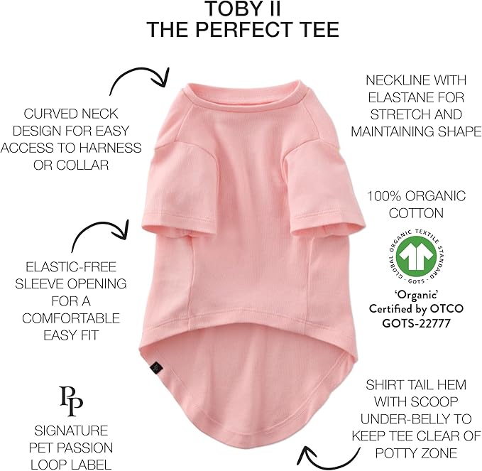 Pet Passion Toby II - The Perfect Tee, 3 Pack Short Sleeve Pet T-Shirt 100% Organic Cotton Tees Clothes for Small, Medium, Large Dogs, Pink Camo, X-Small (5-12 lbs)