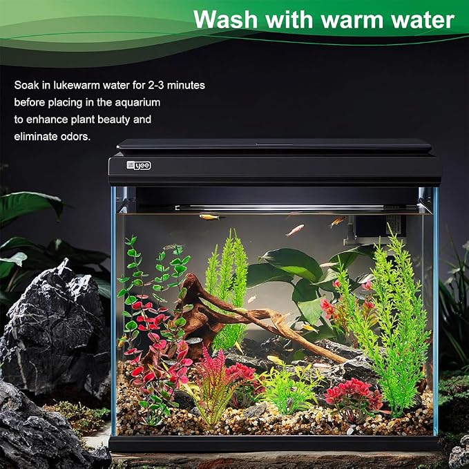 18Pcs Plastic Aquarium Plants, Weighted Base, Red Green Fish Tank Decor | Safe for betta and goldfish. Fresh and saltwater. Tall and short variety pack. Weighted bases hold firm.