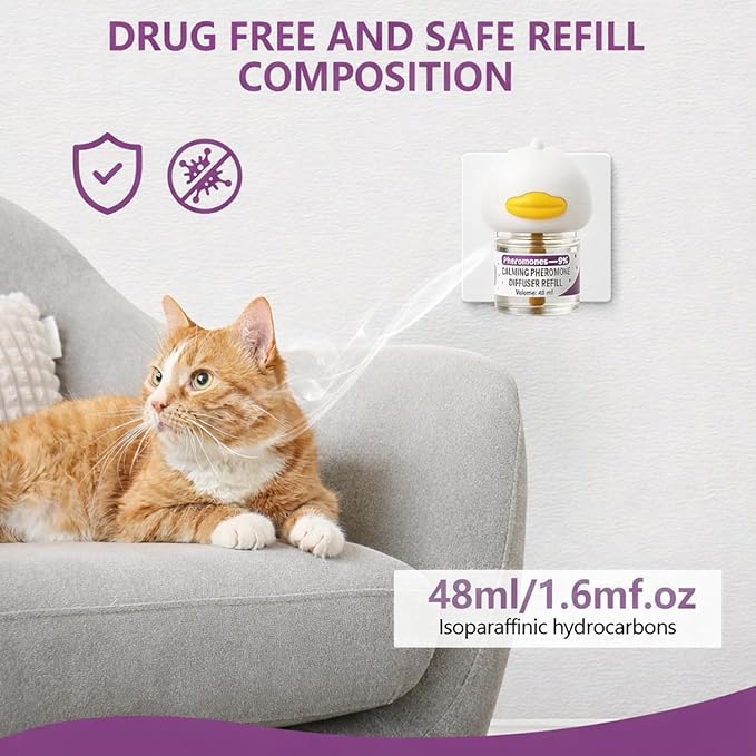 Cat Pheromones Calming Diffuser, Cat Calming Plug In Pheromone Diffuser Starter Kit with 2 Diffusers + 4 Refills - Relieve Anxiety, 120 Days Starter Kit Long-Lasting Stress Relief for Cats (Purple)
