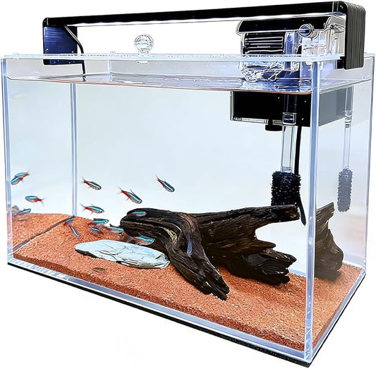 3.2 Gallon Fish Tank, Nano Nature Aquarium Kit,Small Aquarium Starter Kit,Ultra-Clear Rimless Desktop Small Aquarium with Filter and Light for Betta,Shrimp,Goldfish.Clear Glass
