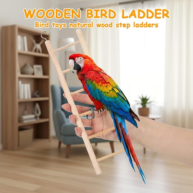 3 Pcs Bird Ladder Natural Wooden Bird Cage Ladder Set 6 Step/7 Step/8 Step Birds Cage Accessories Climbing Toys Wood Perch for Parrots Parakeets Cockatoo Lovebirds