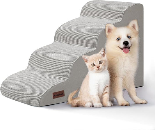 Aodisman 4-Step Dog Stairs and Ramp for Beds or Couches,Non-Slip Sturdy Pet Steps for Small Dogs and Cats,17.4" H,Light Grey