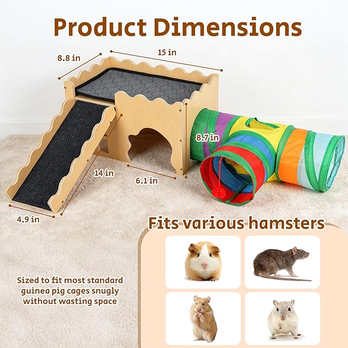 Guinea Pig Hideout Cave House - Natural Rock-Style Small Animal Hideaway for Guinea Pigs & Rabbits, Extra Large Indoor Habitat with Waterproof Liner Included, Chew Proof（Tunnel Style）