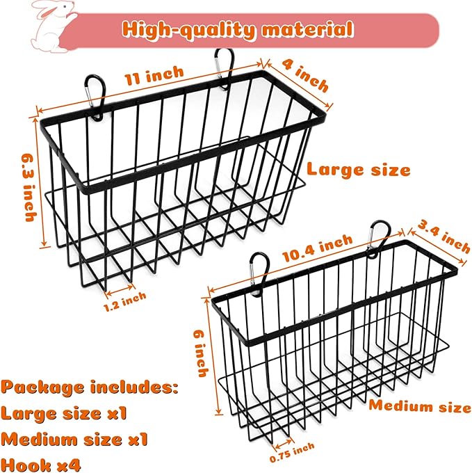 2PCS Rabbit Hay Feeder,Bunny Hay Feeder Rack with Metal Frame for Guinea Pig Chinchilla,Large Heavy-Duty Hay Holder Feeders for Rabbits Guinea Pigs, Small Animal Cage Accessories