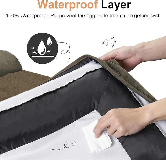 Large Dog Bed Orthopedic Washable: Jumbo Dog Bed Bolster Extra Large Dogs Egg Crate Foam Sofa Couch Waterproof Removable Cover - Brown
