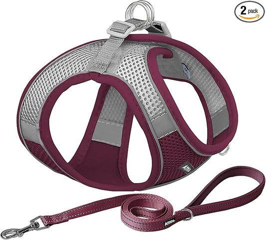 AIITLE Escape Proof Dog Harness - Xmas Step in Adjustable Dog Harness No Choke Over with Breathable Mesh and Quick-Release Buckle - Outdoor Walking, Training for Medium Dogs Burgundy XL