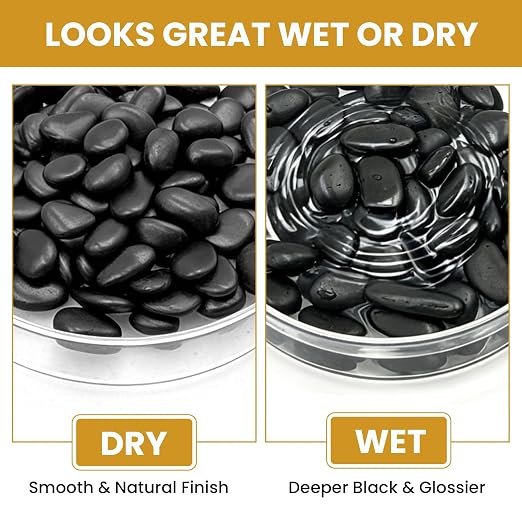 Polished Black River Rocks - 5/8 Inch Decorative Stones for Aquarium, Landscaping, Vase Fillers & Indoor Plants,Highly Polished Jet Black Pebbles for Garden, Succulents, Home Decor-3LB
