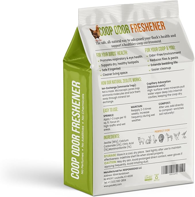 Chicken Coop Refresher - 20 Pounds: All-Natural Odor Eliminator, Moisture Absorber, and Ammonia Neutralizer - Deodorizer,Chicken Coop Accessories for Chickens Run- Remove Smell of Chicken Coops