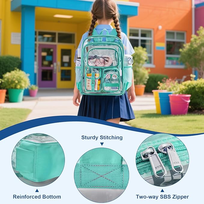 Clear Backpack, Heavy Duty PVC Transparent Backpack with Reinforced Bottom, See Through Multiple Pockets Large Capacity Bookbag for Work Security Travel Festival
