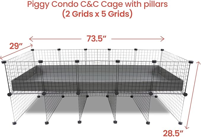 GuineaDad Piggy Condo – Premium C&C Cage with Pillars for Guinea Pigs & Small Animals with Coroplast Base | Acrylic and C&C Grids for Small Pets (C&C Grids, XL (29" x 73.5" x 28.5"))