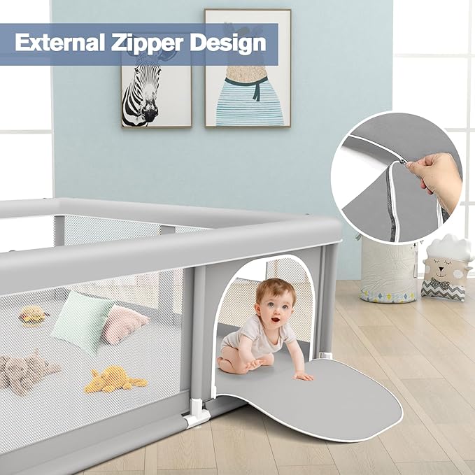 Baby Playpen for Babies and Toddlers 50 x 50 inch, Play Yards Indoor & Outdoor, Sturdy Safety Play Pen with Soft Breathable Mesh, Baby Fence