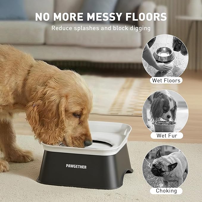 PAWGETHER® No Spill Water Bowl for Dog 2L/68oz Splash Proof Slow Drinking Dog Bowls on Vehicle Travel No Drip Slow Water Bowl for Messy Drinkers Perfect for Small to Medium Sized Dogs