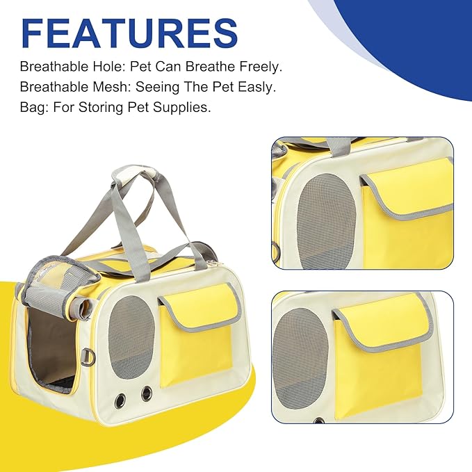 Pet Dog Carrier, Portable Expandable and Ventilated, Oxford Cloth Cats and Small Animals Travel Bag 17.72" Up to 16.5 Lbs, (Yellow), Intended for Hiking/Camping/Traveling