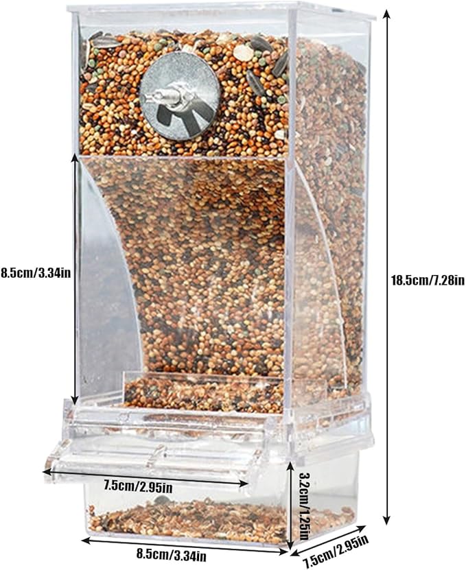 No Mess Automatic Bird Feeder, Acrylic Transparent Parrot Feeder Cage Accessories, Parrot Seed Food Feeder Container Cage Accessories for Small Medium Birds Parakeets Lovebirds (Transparent)