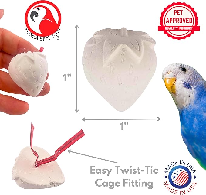 Bonka Bird Toys 1443 Mini Strawberry Calcium Treat 1" x 1" Calcium Block for Small to Medium Birds Parrots Parakeets Cockatiels Lovebirds Canaries Foraging Cage Mineral