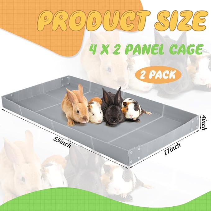 Wenqik 2 Pcs Guinea Pig Cage Liner Corrugated Plastic Cage Liner Base 2 x 4 Panel Size for Small Animals Hedgehogs Rabbits Tray, 55 x 27 Inch (Grey)