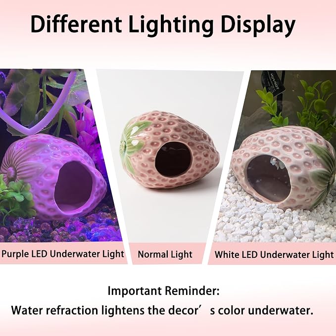 Pink Aquarium Decor Ceramic Cute Strawberry Betta Fish Tank Cave | Smooth-Surface Safe for Fish Hiding & Breeding, Easy-Clean, No Assembly, for Play & Rest,Fits 2.5-5 Gallon Fish Tanks