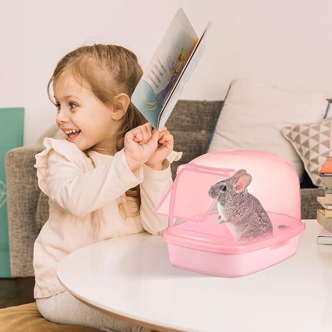 UKCOCO Hamster Sand Bath Container, Small Pet Bathtub, Plastic Dust Bath House for Chinchilla, Hedgehog, Squirrel, Guinea Pig, Indoor Use, Pink, 9.05 x 6.29 x 6.69 Inches