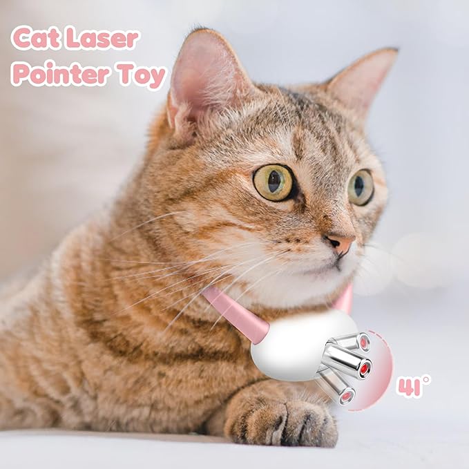 Automatic Laser Collar Cat Toy - Upgraded Laser Cat Toys, Flashing and Lasting modes, 8-12″ Bend Collar & 41°Adjust Angle free hands. Type-C USB Charge 1H and works 12H. Gifts for Ailurophile(Pink)