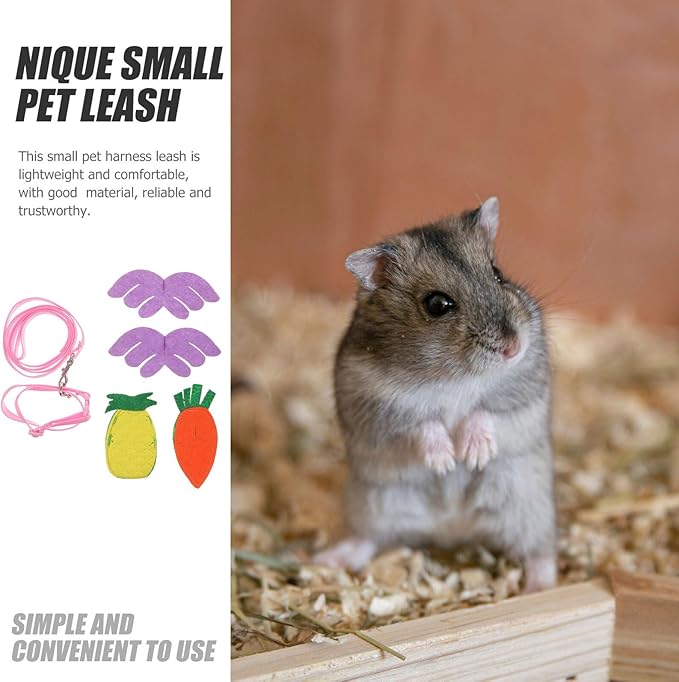Small Pet Harness Leash Set 5pcs with Adjustable Chest Strap, Soft Fabric Squirrel Rabbit Guinea Pig Walking Rope for Outdoor Use Random Color
