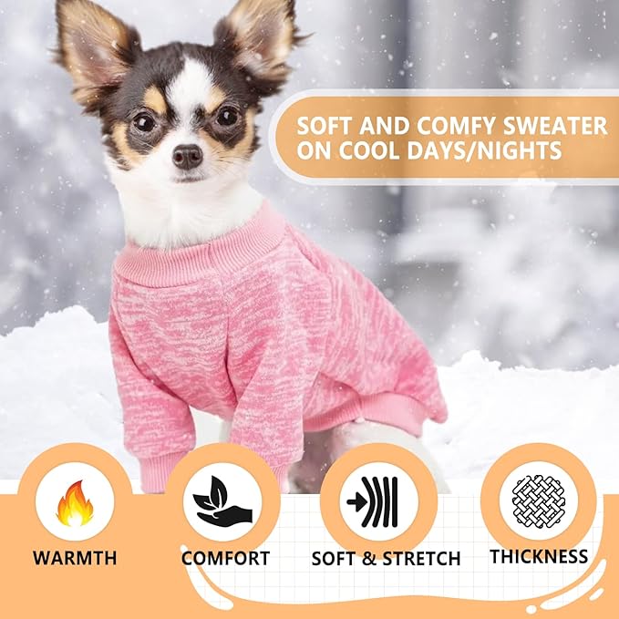 2 Pack Dog Sweaters for Small Dogs Girl Boy Fleece Puppy Sweater Warm Thick Pet Sweatshirt Winter Dog Clothes for Teacup Dog, Yorkie, Chihuahua, Pug, Cat,XXS,Pink Purple