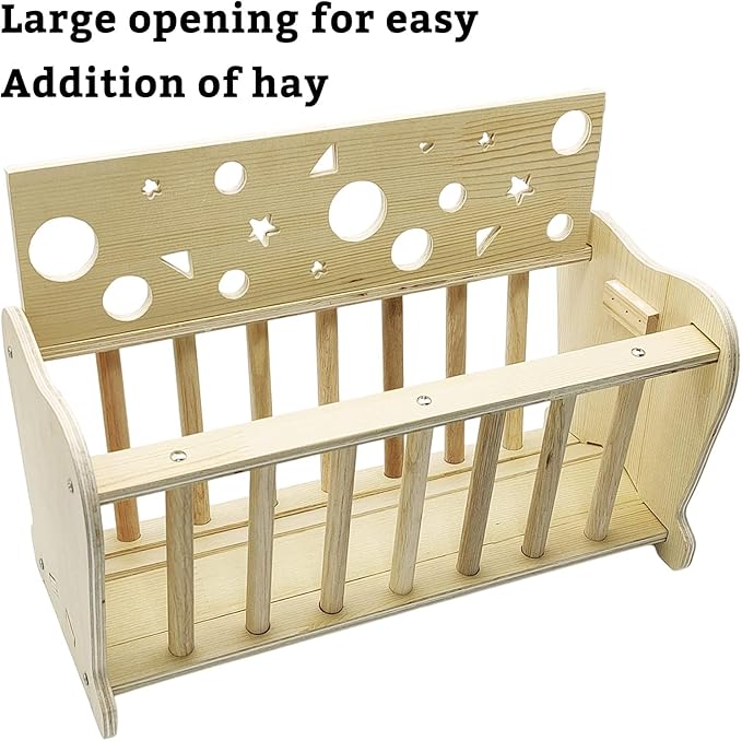 Hamiledyi Wooden Small Animal Hay Feeder - Rabbit, Guinea Pig, Chinchilla Cage Accessory, Hay Saver Rack & Dispenser for Small Pets