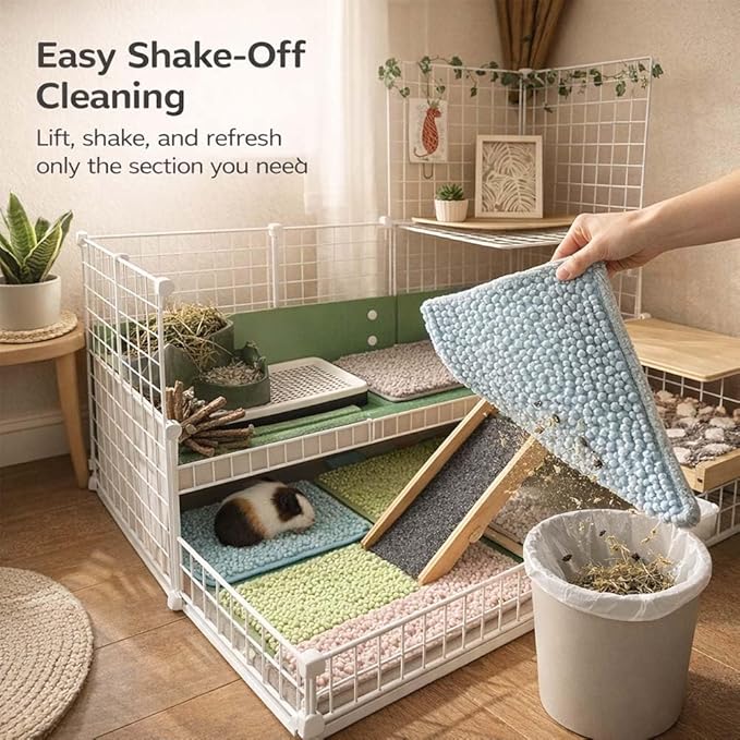 Guinea Pig Fleece Cage Liners Set, 20 * 12In, Washable Absorbent Pee Pads for Small Animals, Non-Slip Bottom, Soft Chenille Fleece Liners for Guinea Pig Cage (8, Pink)