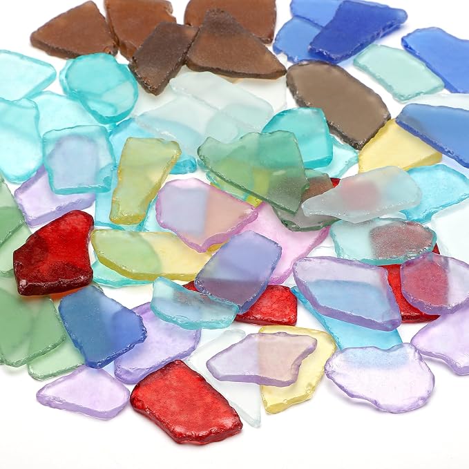 SUREAM 26OZ Sea Glass for Crafts, Colorful Flat Frosted Sea Glass | Glass Pieces for Vase Filler, Aquarium Ornament, DIY Craft, Home Decor