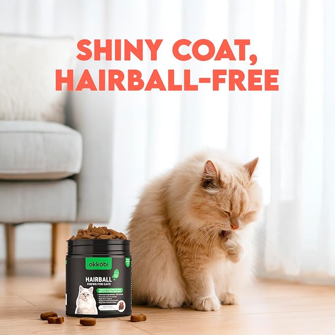 Cat Hairball Remedy Treats - 200 Chews - Cat Hair Ball - Supports Digestion, Skin & Coat Health - Hairball Control for Kitty - Helps to Prevent Furball - Salmon Flavor